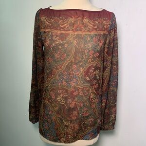 Ralph Lauren sheer floral paisley multi color long sleeve top size XS boho